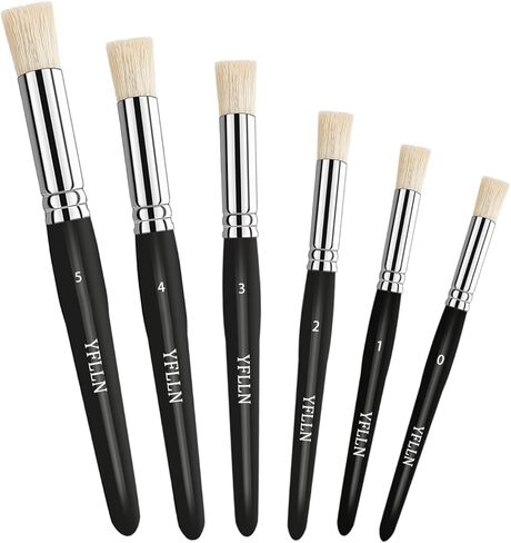 Wooden Stencil Brushes Natural Stencil Bristle Dome Art Painting Brushes Wood Paint Template Brush for Painting On Stencil Projects, Card Making, DIY, Crafts and Acrylic Oil Watercolor Painting(6pcs) in Kuwait