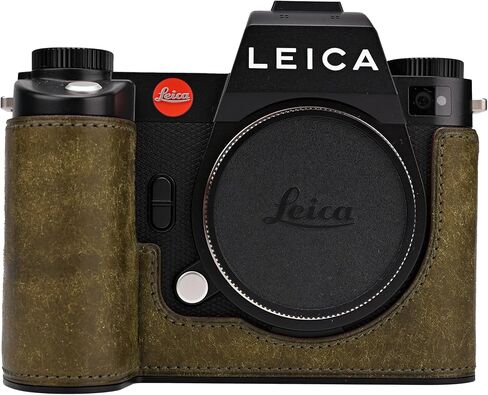 نصف حافظة كاميرا مصنوعة يدويًا من الجلد الأصلي لجراب Leica SL3/Leica SL3s - طبقة علوية من جلد البقر + لوحة قاعدة معدنية - تصميم ساق اليد (بني مصفر) in Saudi Arabia