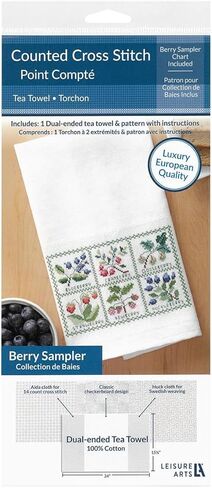 Leisure Arts Dual-Ended Huck Cloth & Aida Cloth Tea Towel Kit, Berry, Embroidery Towels, Kitchen Towels for Embroidery, Cross Stitch Towels. Stamped Embroidery Patterns in Kuwait