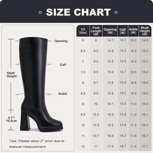 ZXHYZLZ Knee High Gogo Boots 70S For Women Wide Calf Long Tall Square Toe Chunky Boot Women in Saudi Arabia