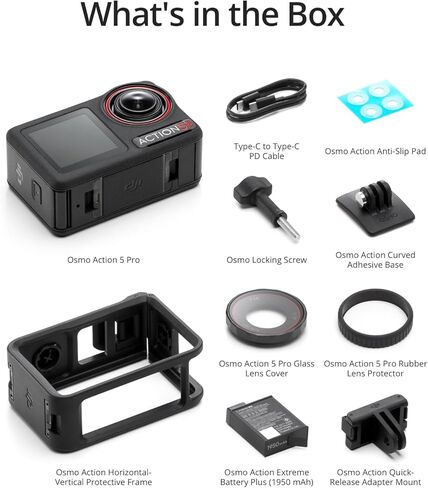 مجموعة DJI Osmo Action 5 Pro القياسية، كاميرا أكشن مقاومة للماء مع فيديو بدقة 4K/120 إطارًا في الثانية، وتتبع الموضوع، والتثبيت، وكاميرا الحركة 4K مثالية للرياضة، ومدونة فيديو (متجددة) in Saudi Arabia