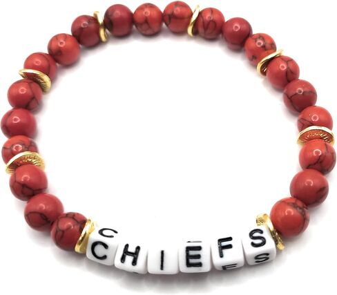 Football Fans Professional 7.5" Team Sports Logo Beaded Charm Unisex Stretch Bracelets (Green and White) in Saudi Arabia