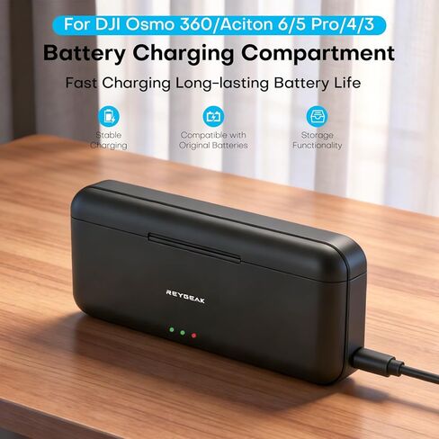 REYGEAK Battery and Charger for DJI Osmo Action 6,2 Pack Replacement Batteries for Osmo 360 Action5/4/3 with 3 Ports,2200mAh Portable Battery for DJI Osmo Extend Batteries Accessories in Kuwait