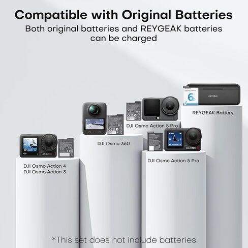 REYGEAK Battery and Charger for DJI Osmo Action 6,2 Pack Replacement Batteries for Osmo 360 Action5/4/3 with 3 Ports,2200mAh Portable Battery for DJI Osmo Extend Batteries Accessories in Kuwait