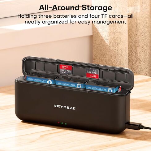 REYGEAK Battery and Charger for DJI Osmo Action 6,2 Pack Replacement Batteries for Osmo 360 Action5/4/3 with 3 Ports,2200mAh Portable Battery for DJI Osmo Extend Batteries Accessories in Kuwait