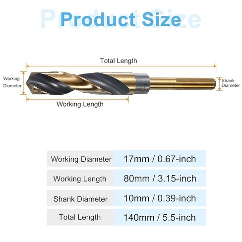 HARFINGTON Twist Drill Bit 17mm Dia فولاذ عالي السرعة 4341 متري لقم الثقب 5.9 "الطول الإجمالي مع طلاء أكسيد الأسود والذهبي لحفر المعادن الصلبة، الفولاذ المقاوم للصدأ، سبائك الصلب in Kuwait