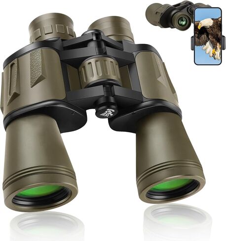 20x50 Binoculars for Adults High Powered, Military Compact HD Waterproof Binoculars with Low Light Vision for Bird Watching Travel Hunting Football Games Stargazing with Carrying Case and Strap(Mud) in Kuwait