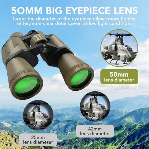 20x50 Binoculars for Adults High Powered, Military Compact HD Waterproof Binoculars with Low Light Vision for Bird Watching Travel Hunting Football Games Stargazing with Carrying Case and Strap(Mud) in Kuwait