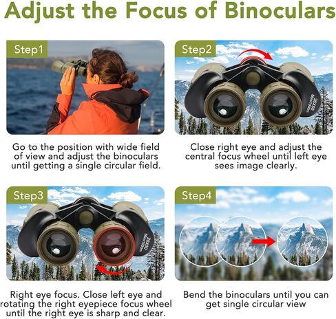 20x50 Binoculars for Adults High Powered, Military Compact HD Waterproof Binoculars with Low Light Vision for Bird Watching Travel Hunting Football Games Stargazing with Carrying Case and Strap(Mud) in Kuwait