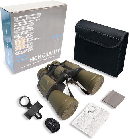 20x50 Binoculars for Adults High Powered, Military Compact HD Waterproof Binoculars with Low Light Vision for Bird Watching Travel Hunting Football Games Stargazing with Carrying Case and Strap(Mud) in Kuwait