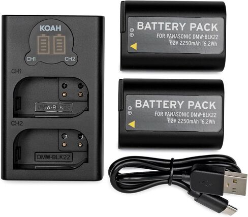 بطارية Koah Pro DMW-BLK22 (عبوتان) ومجموعة شاحن USB-C LED مزدوج (7.2 فولت، 2250 مللي أمبير في الساعة) in Saudi Arabia