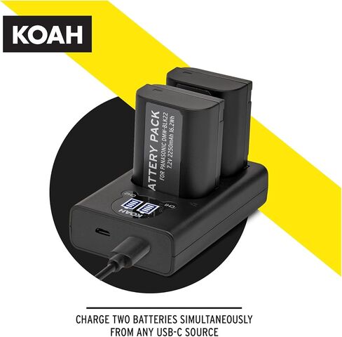 بطارية Koah Pro DMW-BLK22 (عبوتان) ومجموعة شاحن USB-C LED مزدوج (7.2 فولت، 2250 مللي أمبير في الساعة) in Saudi Arabia