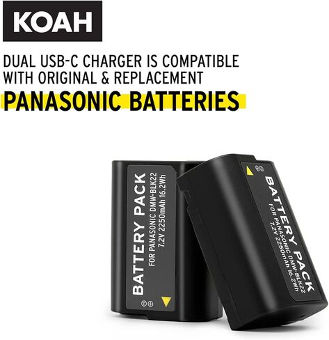 بطارية Koah Pro DMW-BLK22 (عبوتان) ومجموعة شاحن USB-C LED مزدوج (7.2 فولت، 2250 مللي أمبير في الساعة) in Saudi Arabia
