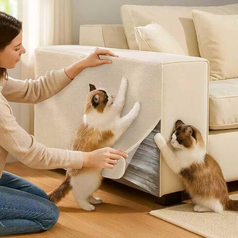 Cat Scratch Furniture Protector – Self-Adhesive Couch & Sofa Scratch Guard, Trimmable Carpet Mat & DIY Cat Tree Climbing Scratcher, 78.7" x 15.8", Beige in Saudi Arabia