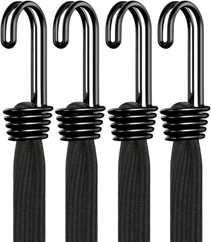 Bungee Cords with Hooks Heavy Duty, 36inch Flat Strong Outdoor Black Bungee Straps, Secure Load Distribution Industrial Grade Bungee Rope for Securing Luggage, Tarps, Tents, Cart, Bike Rack, 4pcs in Saudi Arabia
