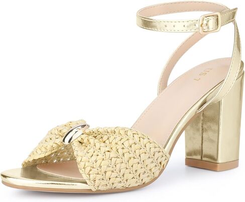 Perphy Raffia Open Toe High Heel Ankle Strap Chunky Heel Sandals for Women in Saudi Arabia