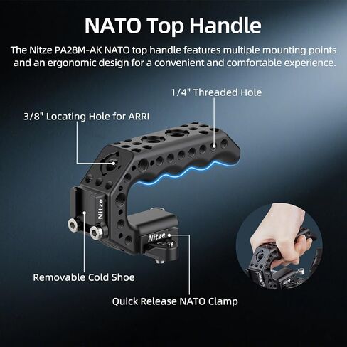 Nitze FX2 Cage Kit for Sony FX2 Camera, with Built-in Cold Shoe, NATO Rail, Quick Release Plate for Arca, HDMI Calbe Clamp, Ergonomic NATO Handle - T-S17D in Saudi Arabia