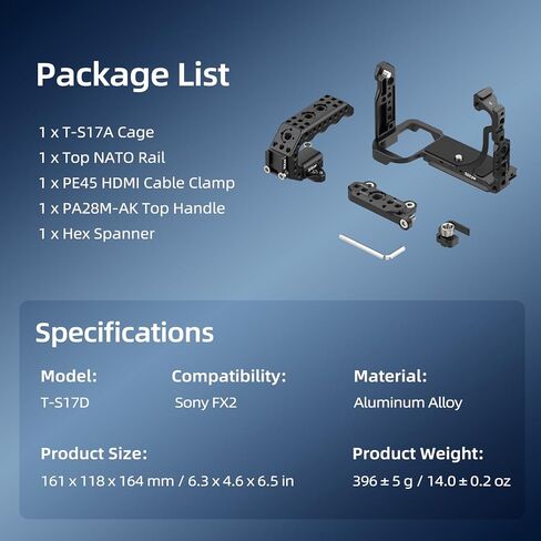 Nitze FX2 Cage Kit for Sony FX2 Camera, with Built-in Cold Shoe, NATO Rail, Quick Release Plate for Arca, HDMI Calbe Clamp, Ergonomic NATO Handle - T-S17D in Saudi Arabia