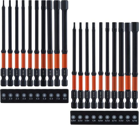 SPEEDWOX 20PCS Impact Hex Head Allen Wrench Drill Bit Set Metric & SAE 1/4" Hex-Shank S2 Alloy Steel Hex Bits Set Magnetic Tips Impact 4" Long Allen Wrench with Extension Socket Storage Box in Saudi Arabia