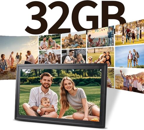 إطار صور رقمي CUIFATI مقاس 21.5 بوصة واي فاي، إطار صور رقمي 1920x1080، إطار صور إلكتروني يدور تلقائيًا 32 جيجابايت، مشاركة الصور ومقاطع الفيديو عبر التطبيق (قابس الولايات المتحدة) in Kuwait