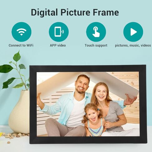 إطار صور رقمي GOWENIC مقاس 16.7 بوصة واي فاي، إطار صور رقمي LCD 1920x1080 مع مساحة تخزين 32 جيجابايت، يدعم تنسيقات الصور والفيديو المتعددة (قابس الولايات المتحدة) in Saudi Arabia
