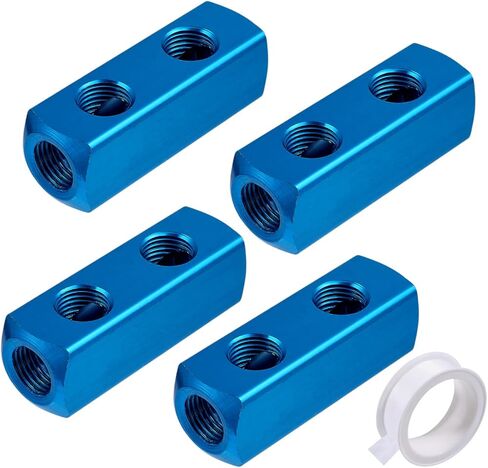 4 PCS 2 Way 5 Port Air Compressor Manifold G1/2 Supply Port G1/4-Inch Output Aluminum Air Hose Inline Manifold Block Splitter With 3 Metres Tape Blue in Saudi Arabia