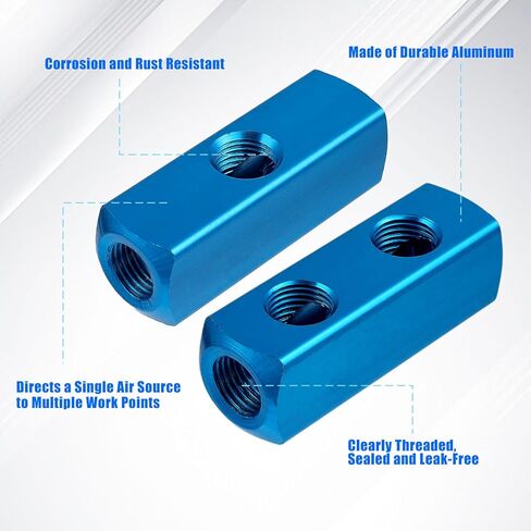 4 PCS 2 Way 5 Port Air Compressor Manifold G1/2 Supply Port G1/4-Inch Output Aluminum Air Hose Inline Manifold Block Splitter With 3 Metres Tape Blue in Saudi Arabia