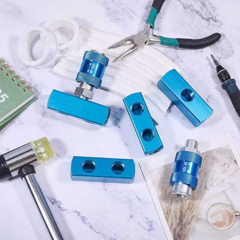 4 PCS 2 Way 5 Port Air Compressor Manifold G1/2 Supply Port G1/4-Inch Output Aluminum Air Hose Inline Manifold Block Splitter With 3 Metres Tape Blue in Saudi Arabia