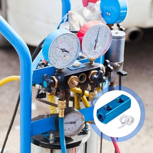 4 PCS 2 Way 5 Port Air Compressor Manifold G1/2 Supply Port G1/4-Inch Output Aluminum Air Hose Inline Manifold Block Splitter With 3 Metres Tape Blue in Saudi Arabia