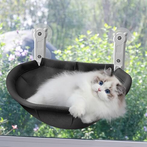 Homegroove Cat Window Perch, 18 x 12 Inch Foldable Cat Hammock for Window with Sturdy Metal Frame, Breathable Cordless Window Bed for Resting Seat for Indoor Cats (Grey, 18 x 12 Inch) in Kuwait