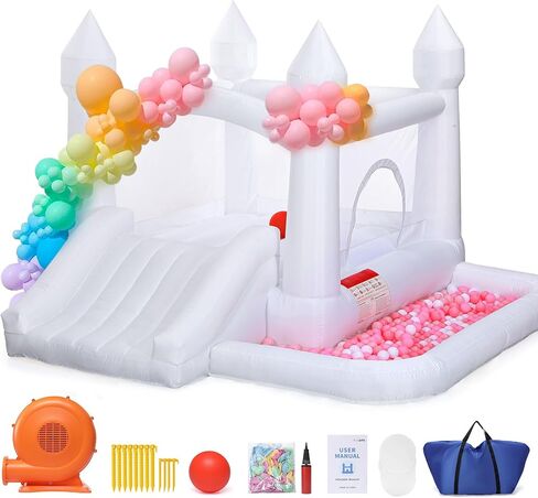 Bounce House with Blower & Slide, (10FT X 10FT X 7FT) Kids Bouncy Castle for Indoor/Outdoor Play, Birthday Parties, Backyard Fun Inflatable Bounce House for Kids 3-6, Jump House for Toddlers in Kuwait
