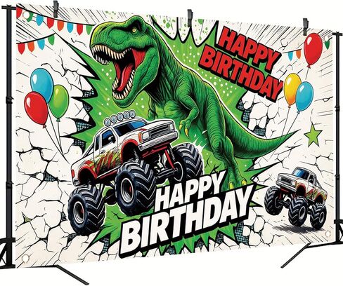 Dinosaur Monster Truck Happy Birthday Backdrop Banner Kids Birthday Party Decorations Photography Background Boys Party Supplies Photo Booth 71x43 Inch in Saudi Arabia