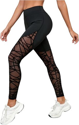 SHENHE Women's Rhinestone Mesh Patchwork Dressy Leggings High Waisted Elegant Skinny Pants in Saudi Arabia