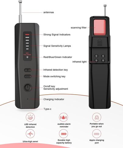 كاشف الكاميرا الخفية، كاشف الكاميرا المحدث 2025، كاشف GPS للجهاز المخفي، كاشف الأخطاء، ماسح ضوئي للإشارة اللاسلكية Rf، للفنادق، السفر، المنزل، المكتب in Kuwait