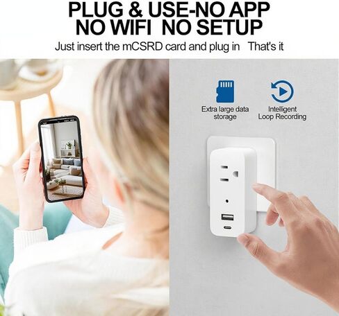 كاميرا مراقبة بمقبس ULar، كاميرا واي فاي صغيرة بدقة 1080 بيكسل FHD مع شحن 3 أجهزة، بطاقة SD مدمجة سعة 32 جيجابايت، كشف الحركة عن بعد في الوقت الحقيقي، لاسلكي متعدد الوظائف يعمل بالحائط ذكي داخلي (بدون صوت) in Kuwait