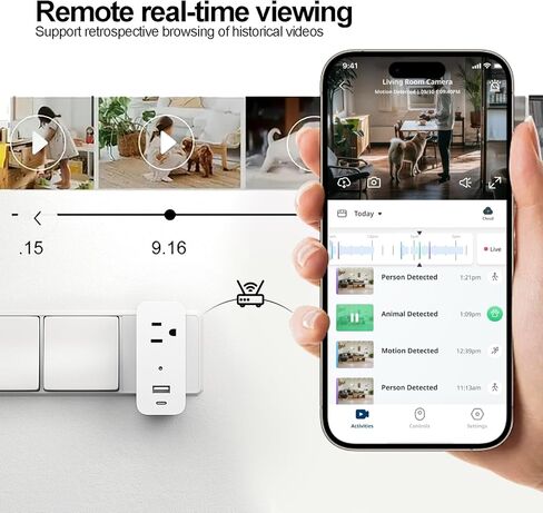كاميرا مراقبة بمقبس ULar، كاميرا واي فاي صغيرة بدقة 1080 بيكسل FHD مع شحن 3 أجهزة، بطاقة SD مدمجة سعة 32 جيجابايت، كشف الحركة عن بعد في الوقت الحقيقي، لاسلكي متعدد الوظائف يعمل بالحائط ذكي داخلي (بدون صوت) in Kuwait