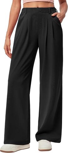 IUGA Wide Leg Pants Woman Pull on Stretchy Work Dress Pants High Waisted Business Casual Trousers Slacks Petite, XX-Large, Dark Blue in Saudi Arabia