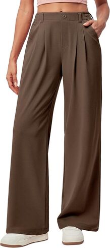 IUGA Wide Leg Pants Woman Pull on Stretchy Work Dress Pants High Waisted Business Casual Trousers Slacks Petite, XX-Large, Dark Blue in Saudi Arabia