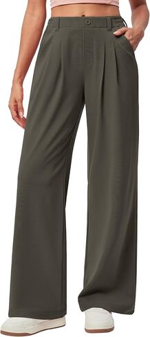 IUGA Wide Leg Pants Woman Pull on Stretchy Work Dress Pants High Waisted Business Casual Trousers Slacks Petite, XX-Large, Dark Blue in Saudi Arabia