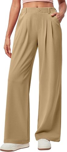 IUGA Wide Leg Pants Woman Pull on Stretchy Work Dress Pants High Waisted Business Casual Trousers Slacks Petite, XX-Large, Dark Blue in Saudi Arabia