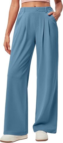 IUGA Wide Leg Pants Woman Pull on Stretchy Work Dress Pants High Waisted Business Casual Trousers Slacks Petite, XX-Large, Dark Blue in Saudi Arabia