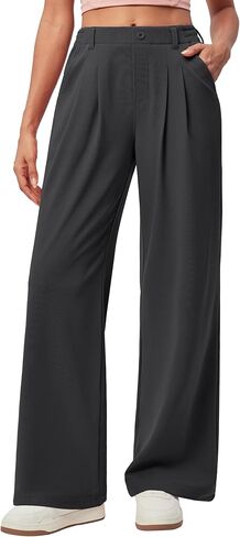 IUGA Wide Leg Pants Woman Pull on Stretchy Work Dress Pants High Waisted Business Casual Trousers Slacks Petite, XX-Large, Dark Blue in Saudi Arabia