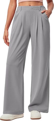 IUGA Wide Leg Pants Woman Pull on Stretchy Work Dress Pants High Waisted Business Casual Trousers Slacks Petite, XX-Large, Dark Blue in Saudi Arabia
