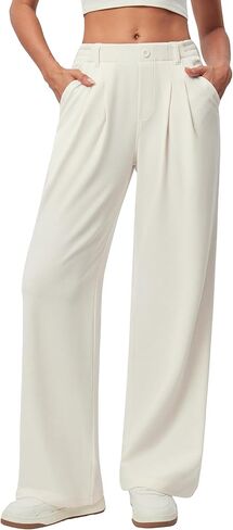 IUGA Wide Leg Pants Woman Pull on Stretchy Work Dress Pants High Waisted Business Casual Trousers Slacks Petite, XX-Large, Dark Blue in Saudi Arabia