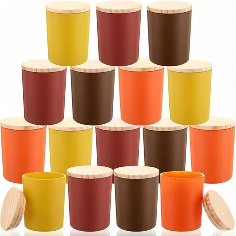 Ziliny 16 PCS Fall Candle Swars لصنع شموع عيد الشكر الحاويات الفارغة بالجملة 7 أوقية من الجرار الزجاجية الخريف مع علب الخيزران لتخزين Biscuits شاي حفلات in Saudi Arabia