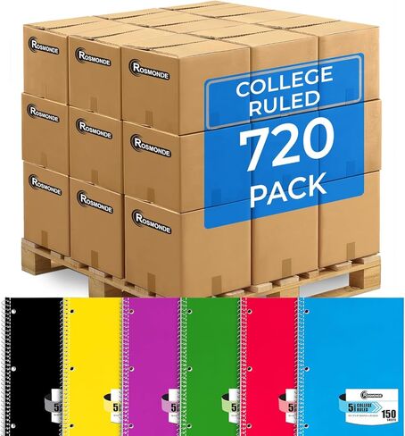50 Pack, 1 Subject Spiral Notebook College Ruled Bulk, 140 Pages (70 Sheets), Thick No-Bleed Paper, 8 x 10-1/2", 3 Hole Punched, College Ruled 1 Subject Notebook Bulk, Bulk Subject Notebook in Kuwait