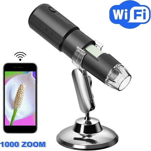 مجهر لاسلكي Yoidesu WiFi، مجهر محمول بتكبير 1000X مع 8 مصابيح LED قابلة للتعديل وحامل دوار 360 درجة، لتعليم إصلاح المجوهرات الإلكترونية in Kuwait