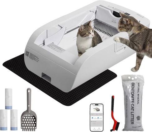 Self-Cleaning Automatic with Open-Top Design Cat Litter Box-Smart APP Control (2.4G/5G) with Health Tracking&24H Backup, Dual Safety Sensors&Odorless Design for Multi-Cat Homes (with Tent) in Saudi Arabia