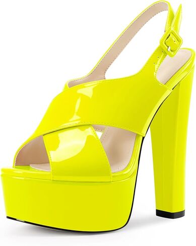 TNYNFBEB Womens Chunky Block High Platform Heel Open Toe Sandals Cross-Strap Buckle Prom Dress Basic Classic Patent Leather Summer 5.9 Inches Heels in Saudi Arabia