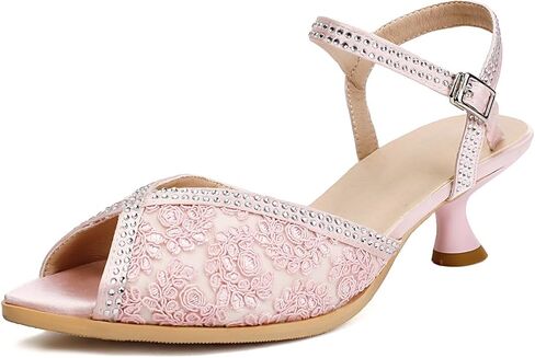 صندل UP2STEP جميل بمقدمة مفتوحة وحزام خلفي بتصميم شبكي مزين بالزهور | حذاء أنيق بكعب قطة وكعب منخفض للنساء | أحذية أنيقة بحزام الكاحل لحفلات الزفاف والحفلات in Kuwait